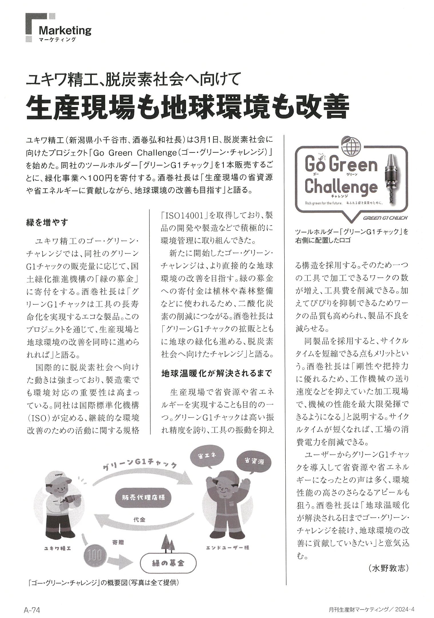 生産財マーケティング4月号でGo Green Challengeが紹介されました。